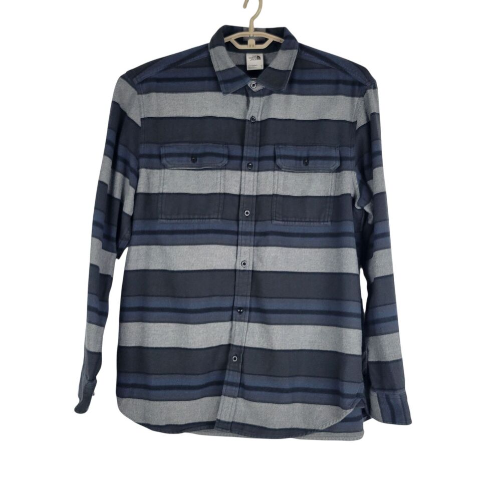 The North Face ARROYO Flannel Shirt Mens size XL Striped Gray Blue Long Sleeve